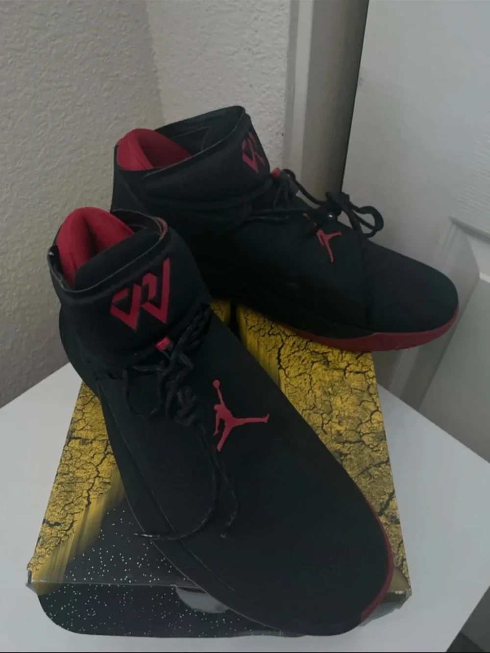 Jordan Black and Red Mid-Top Basketball Sneakers